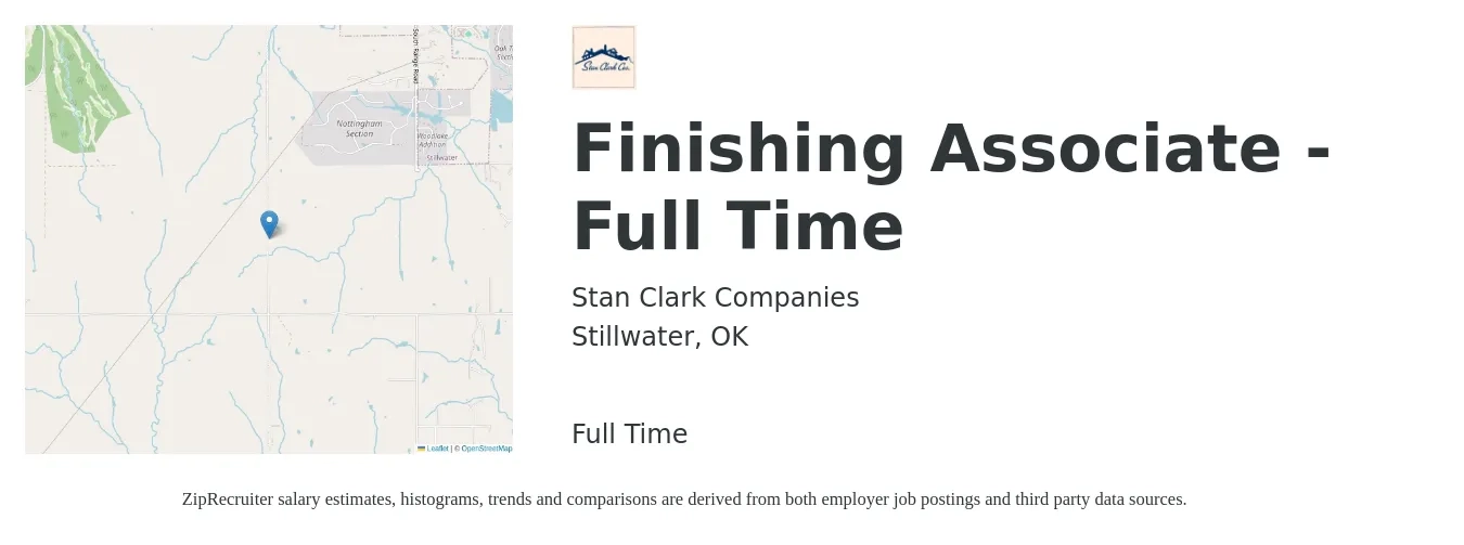 Stan Clark Companies job posting for a Finishing Associate - Full Time in Stillwater, OK with a salary of $14 to $28 Hourly with a map of Stillwater location.