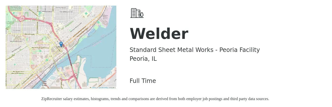Standard Sheet Metal Works - Peoria Facility job posting for a Welder in Peoria, IL with a salary of $19 to $25 Hourly with a map of Peoria location.
