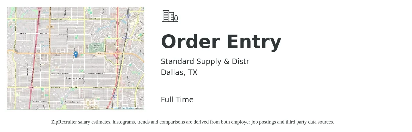 Standard Supply & Distr job posting for a Order Entry in Dallas, TX with a salary of $16 to $20 Hourly with a map of Dallas location.