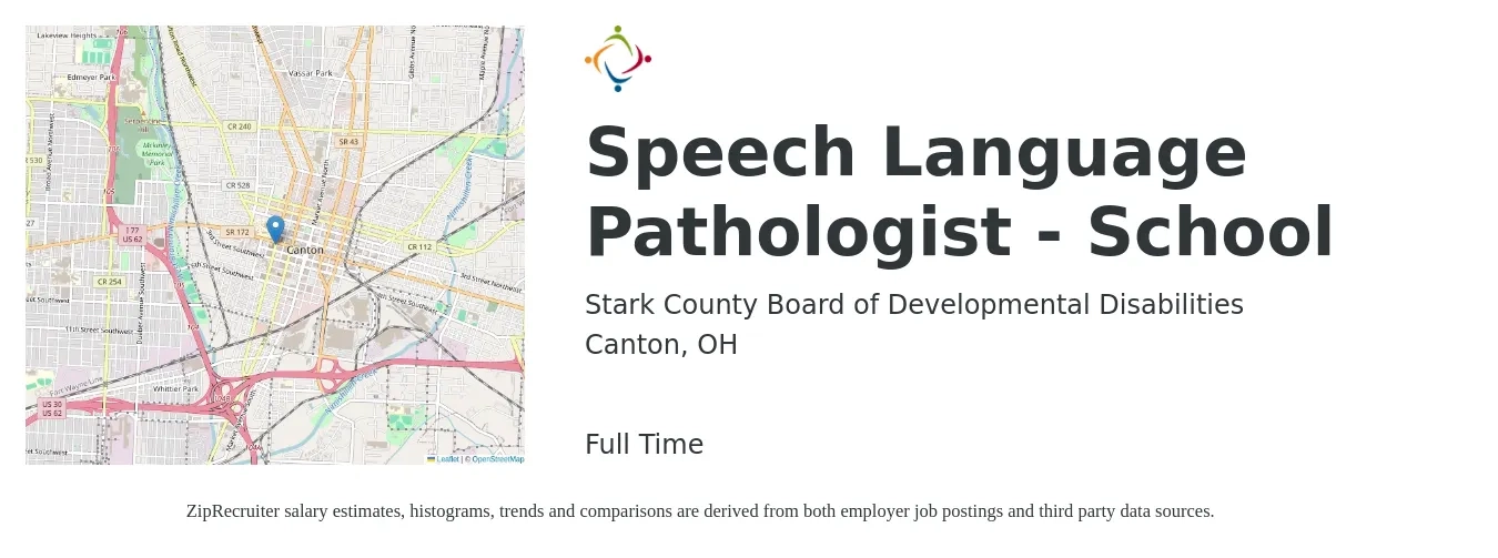 Stark County Board of Developmental Disabilities job posting for a Speech Language Pathologist - School in Canton, OH with a salary of $35 to $50 Hourly with a map of Canton location.