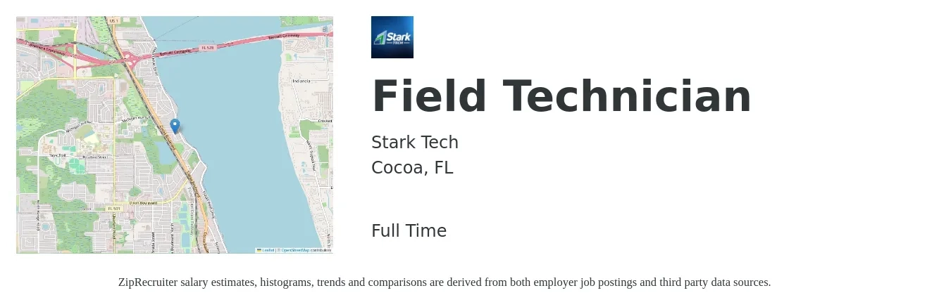 Stark Tech job posting for a Field Technician in Cocoa, FL with a salary of $17 to $24 Hourly with a map of Cocoa location.