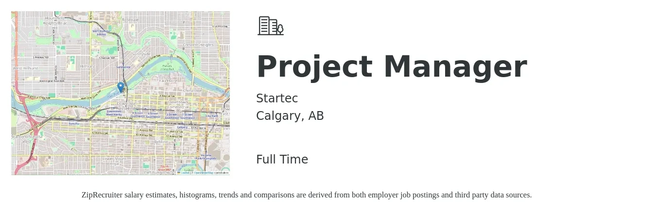 Startec job posting for a Project Manager in Calgary, AB with a map of Calgary location.