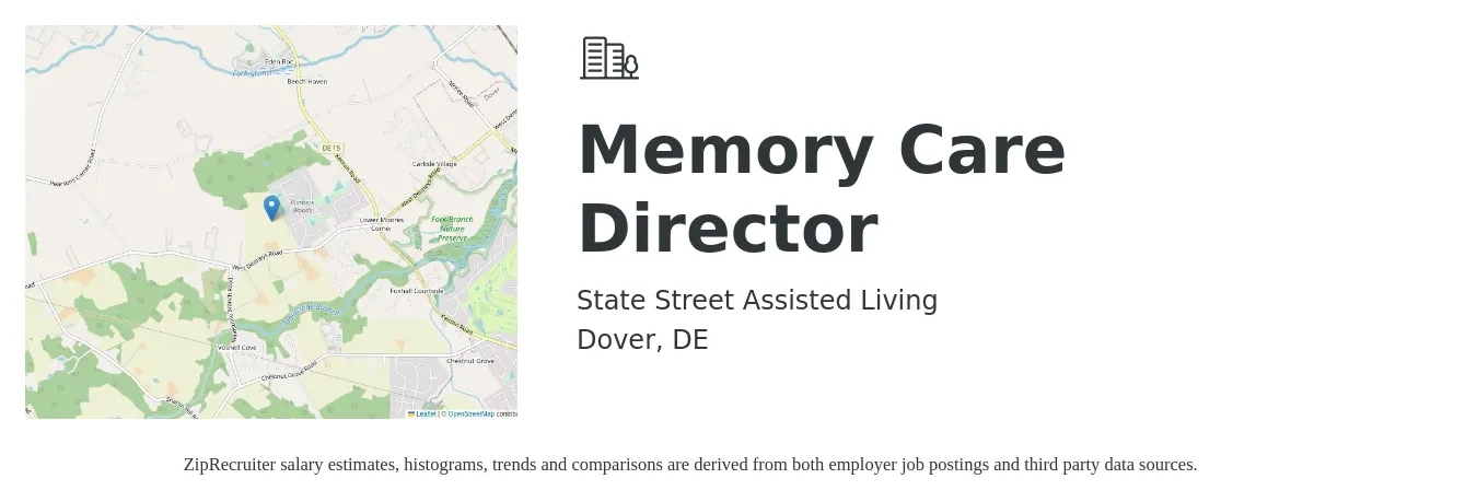 State Street Assisted Living job posting for a Memory Care Director in Dover, DE with a salary of $40,000 Hourly with a map of Dover location.