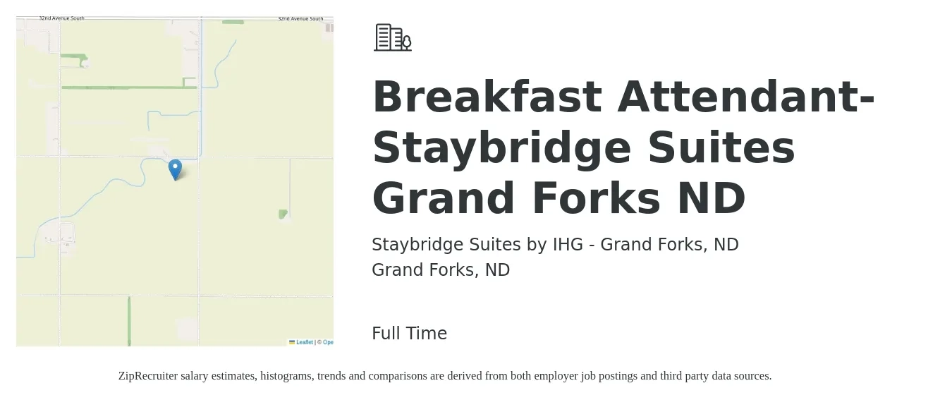 Staybridge Suites by IHG - Grand Forks, ND job posting for a Breakfast Attendant-Staybridge Suites Grand Forks ND in Grand Forks, ND with a salary of $12 to $15 Hourly with a map of Grand Forks location.