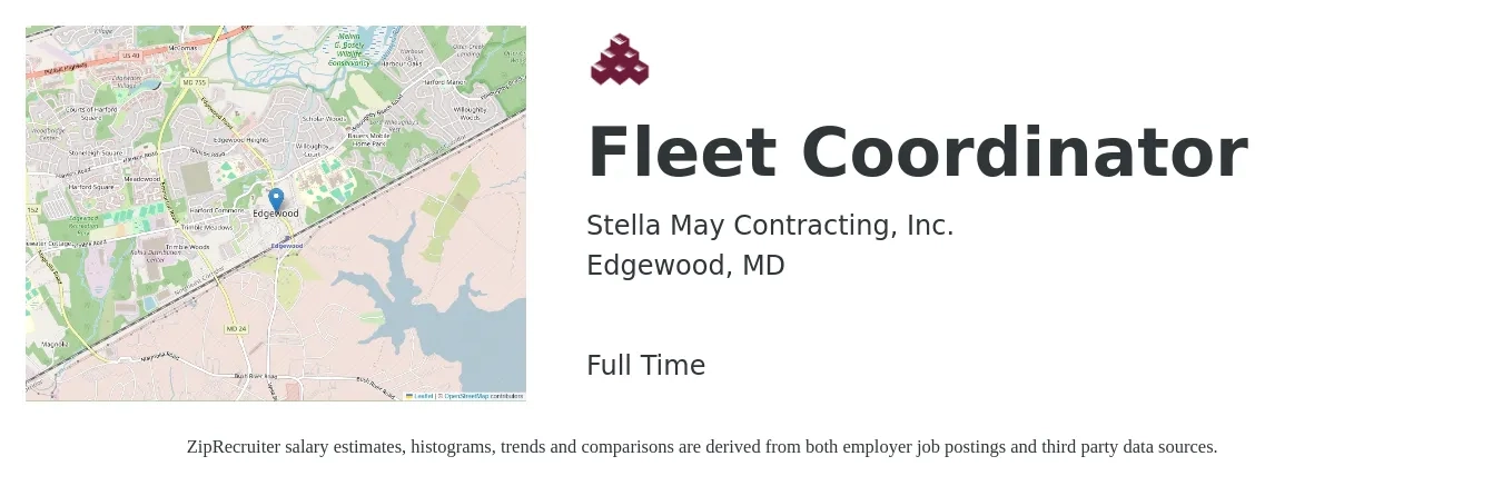Stella May Contracting, Inc. job posting for a Fleet Coordinator in Edgewood, MD with a salary of $20 to $28 Hourly with a map of Edgewood location.