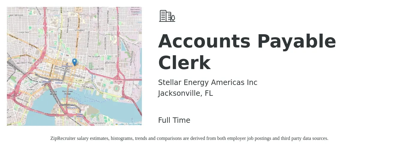 Stellar Energy Americas Inc job posting for a Accounts Payable Clerk in Jacksonville, FL with a salary of $18 to $23 Hourly with a map of Jacksonville location.