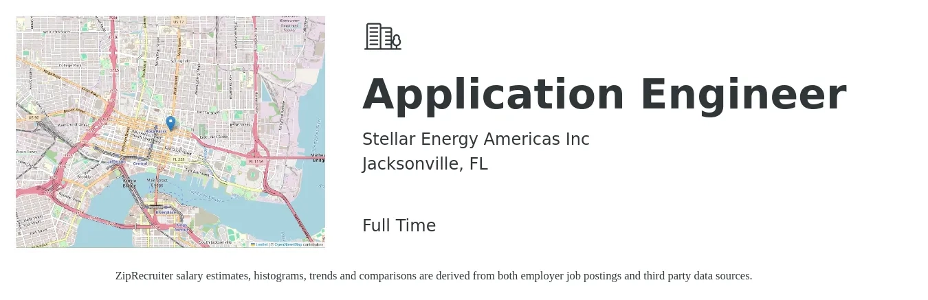 Stellar Energy Americas Inc job posting for a Application Engineer in Jacksonville, FL with a salary of $78,400 to $126,100 Yearly with a map of Jacksonville location.