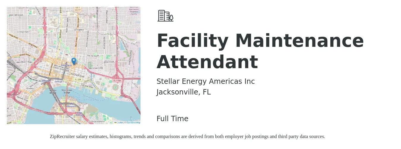 Stellar Energy Americas Inc job posting for a Facility Maintenance Attendant in Jacksonville, FL with a salary of $14 to $18 Hourly with a map of Jacksonville location.