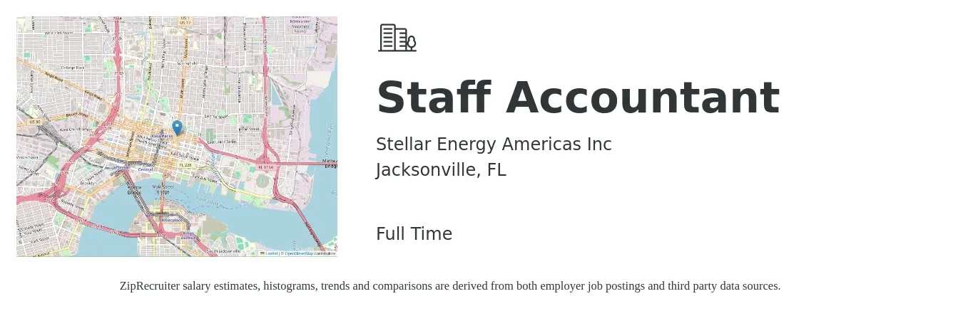 Stellar Energy Americas Inc job posting for a Staff Accountant in Jacksonville, FL with a salary of $51,400 to $67,700 Yearly with a map of Jacksonville location.