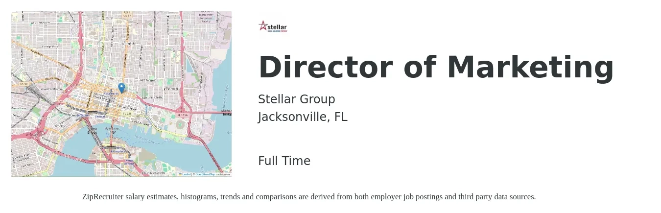 The Stellar Group Inc job posting for a Director of Marketing in Jacksonville, FL with a salary of $65,000 to $119,500 Yearly with a map of Jacksonville location.