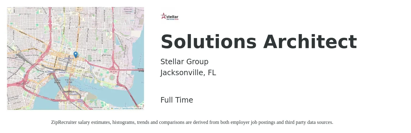 The Stellar Group Inc job posting for a Solutions Architect in Jacksonville, FL with a salary of $57 to $76 Hourly with a map of Jacksonville location.