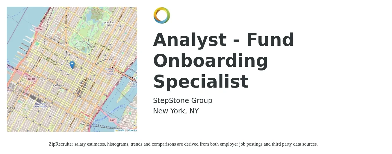 StepStone Group job posting for a Analyst - Fund Onboarding Specialist in New York, NY with a salary of $22 to $33 Hourly with a map of New York location.