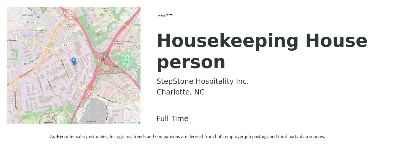 StepStone Hospitality Inc. job posting for a Housekeeping House person in Charlotte, NC with a salary of $14 to $18 Hourly with a map of Charlotte location.