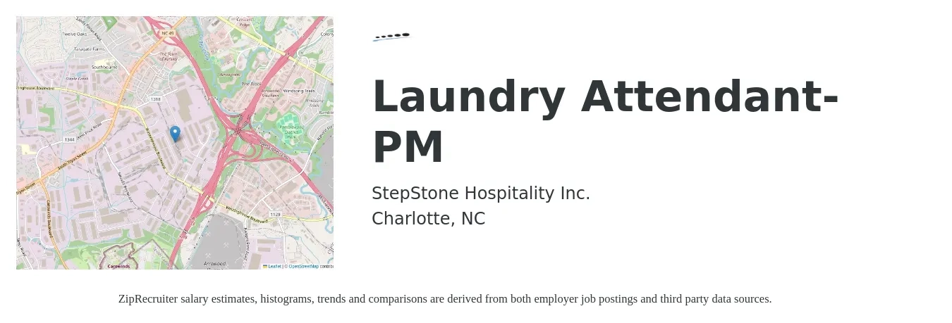 StepStone Hospitality Inc. job posting for a Laundry Attendant- PM in Charlotte, NC with a salary of $13 to $16 Hourly with a map of Charlotte location.