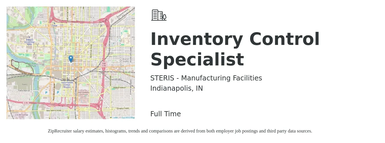 STERIS - Manufacturing Facilities job posting for a Inventory Control Specialist in Indianapolis, IN with a salary of $19 to $22 Hourly with a map of Indianapolis location.