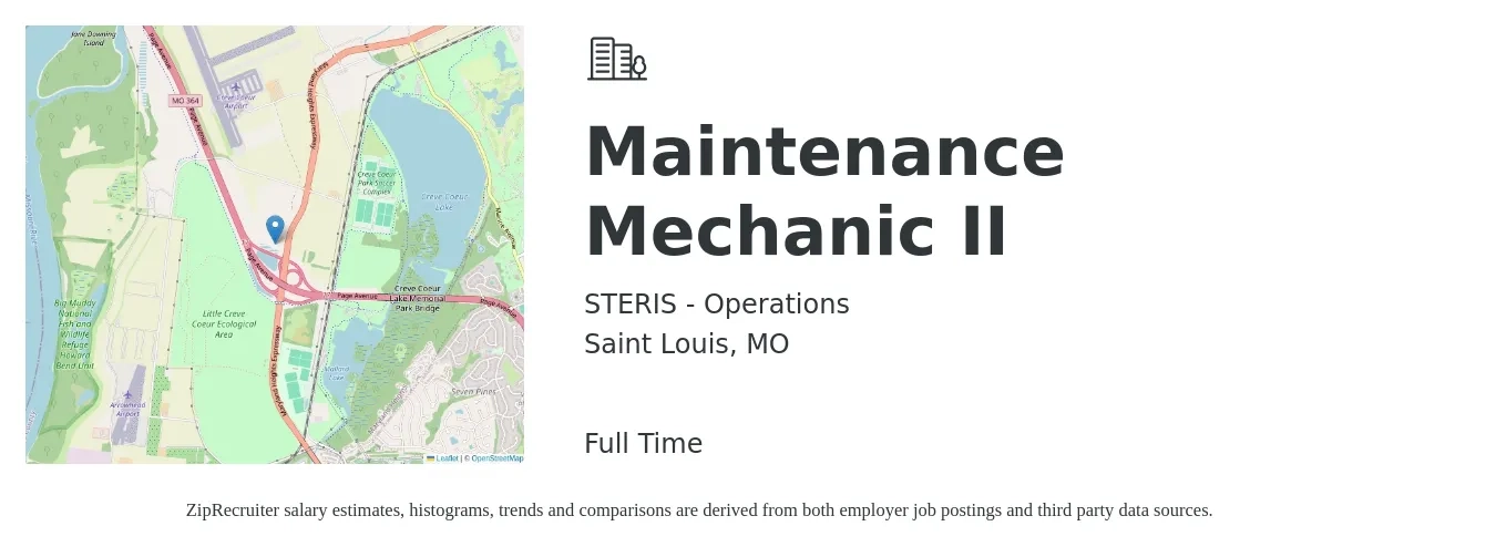 STERIS - Operations job posting for a Maintenance Mechanic II in Saint Louis, MO with a salary of $24 to $31 Hourly with a map of Saint Louis location.