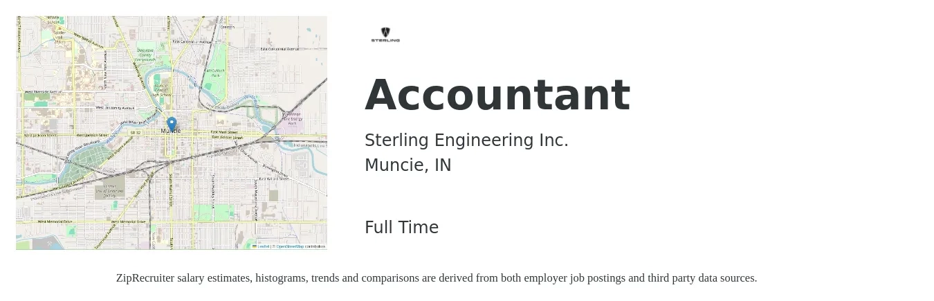Sterling Engineering Inc. job posting for a Accountant in Muncie, IN with a salary of $20 to $28 Hourly with a map of Muncie location.
