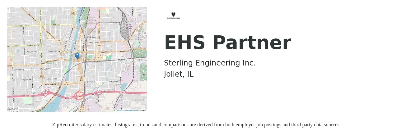 Sterling Engineering Inc. job posting for a EHS Partner in Joliet, IL with a salary of $26 to $41 Hourly with a map of Joliet location.