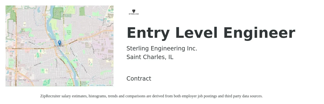 Sterling Engineering Inc. job posting for a Entry Level Engineer in Saint Charles, IL with a salary of $50,400 to $76,800 Yearly with a map of Saint Charles location.