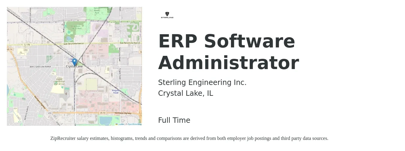 Sterling Engineering Inc. job posting for a ERP Software Administrator in Crystal Lake, IL with a salary of $41 to $59 Hourly with a map of Crystal Lake location.
