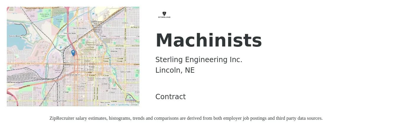 Sterling Engineering Inc. job posting for a Machinists in Lincoln, NE with a salary of $19 to $26 Hourly with a map of Lincoln location.