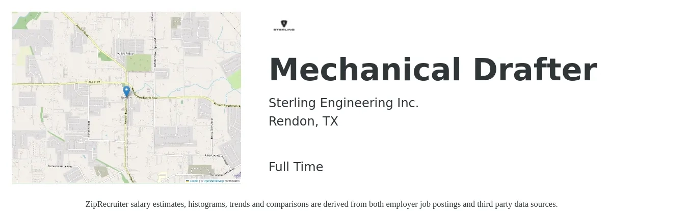Sterling Engineering Inc. job posting for a Mechanical Drafter in Rendon, TX with a salary of $20 to $28 Hourly with a map of Rendon location.