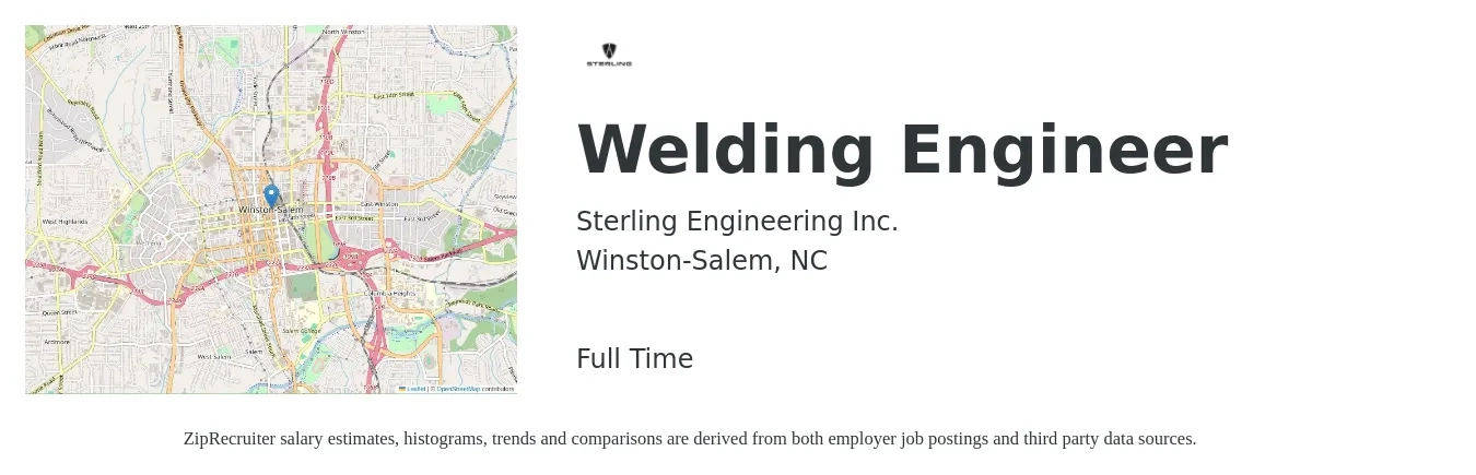 Sterling Engineering Inc. job posting for a Welding Engineer in Winston-Salem, NC with a salary of $33 to $46 Hourly with a map of Winston-Salem location.