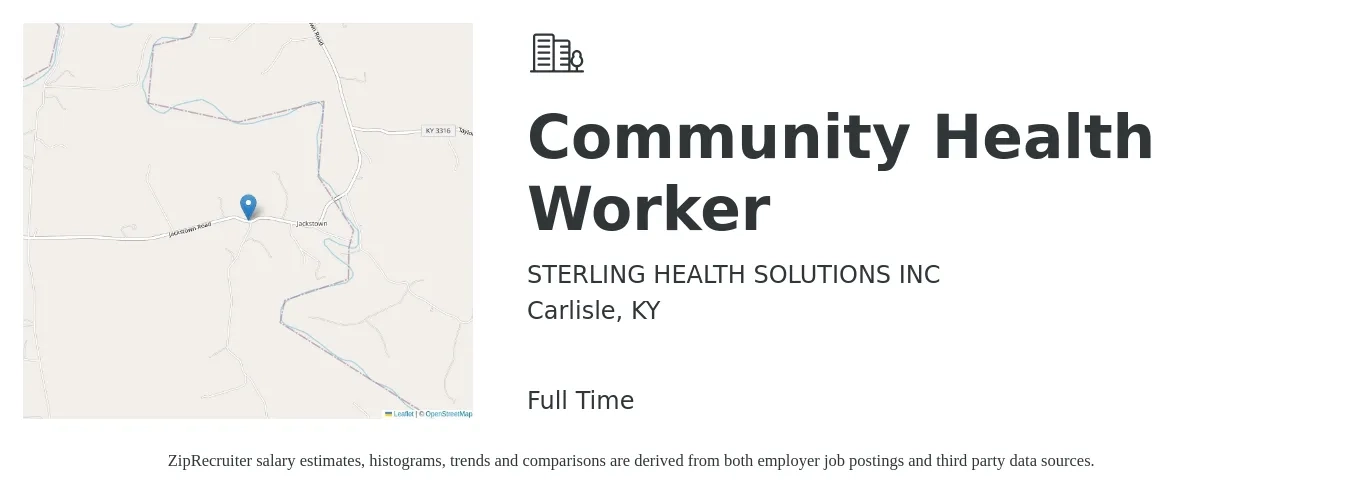 STERLING HEALTH SOLUTIONS INC job posting for a Community Health Worker in Carlisle, KY with a salary of $16 to $21 Hourly with a map of Carlisle location.