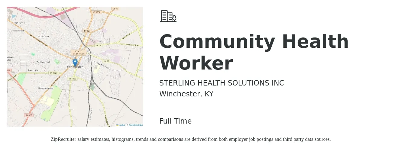 STERLING HEALTH SOLUTIONS INC job posting for a Community Health Worker in Winchester, KY with a salary of $16 to $22 Hourly with a map of Winchester location.