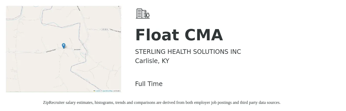 STERLING HEALTH SOLUTIONS INC job posting for a Float CMA in Carlisle, KY with a salary of $14 to $19 Hourly with a map of Carlisle location.