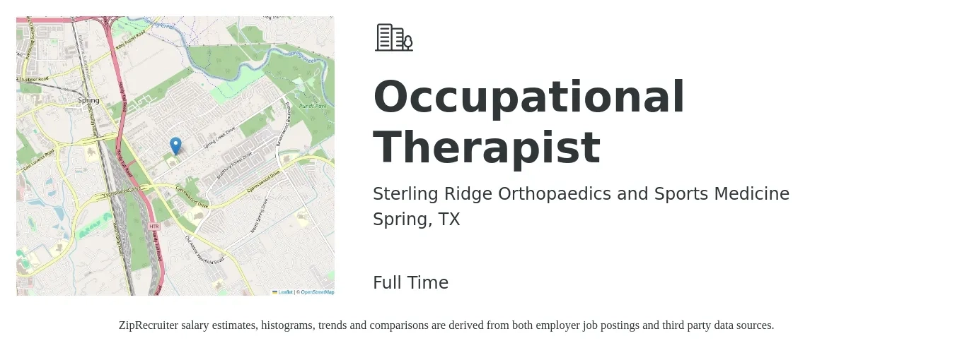 Sterling Ridge Orthopaedics and Sports Medicine job posting for a Occupational Therapist in Spring, TX with a map of Spring location.