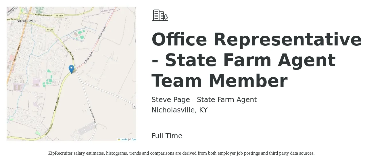 Steve Page - State Farm Agent job posting for a Office Representative - State Farm Agent Team Member in Nicholasville, KY with a salary of $15 to $20 Hourly with a map of Nicholasville location.