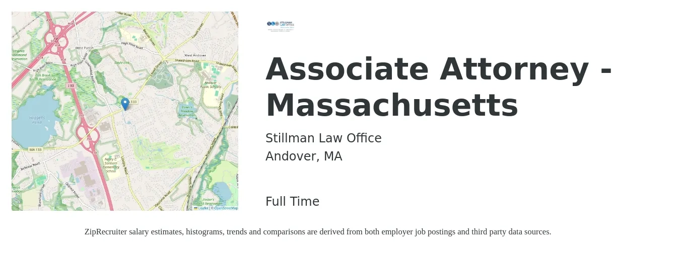 Stillman Law Office job posting for a Associate Attorney - Massachusetts in Andover, MA with a salary of $81,000 to $131,700 Yearly with a map of Andover location.