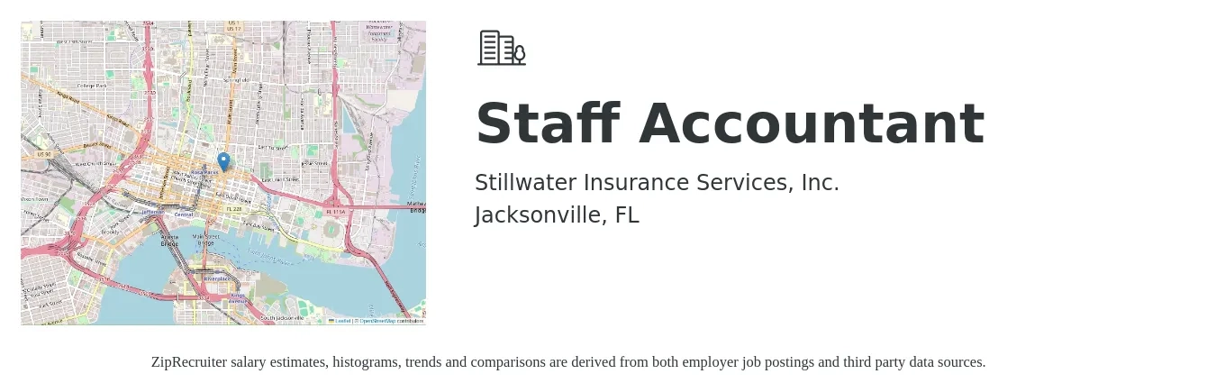 Stillwater Insurance Services, Inc. job posting for a Staff Accountant in Jacksonville, FL with a salary of $55,000 to $58,000 Yearly with a map of Jacksonville location.