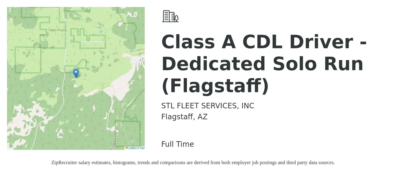 STL FLEET SERVICES, INC job posting for a Class A CDL Driver - Dedicated Solo Run (Flagstaff) in Flagstaff, AZ with a salary of $1,328 Weekly with a map of Flagstaff location.