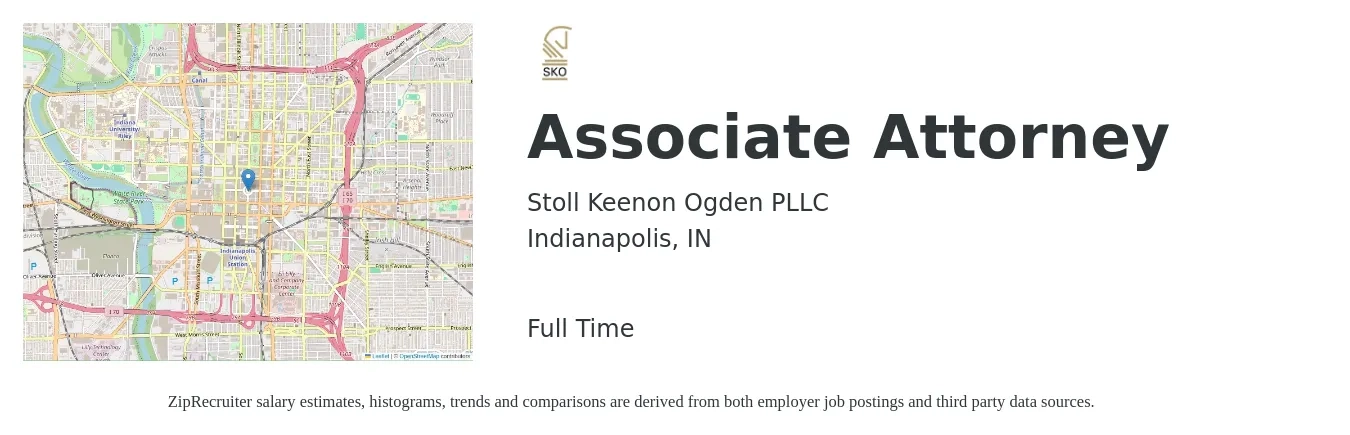 Stoll Keenon Ogden PLLC job posting for a Associate Attorney in Indianapolis, IN with a salary of $76,400 to $124,200 Yearly with a map of Indianapolis location.
