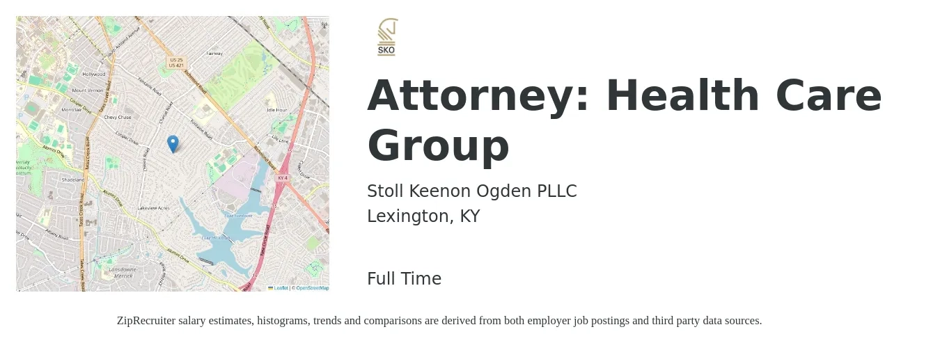 Stoll Keenon Ogden PLLC job posting for a Attorney: Health Care Group in Lexington, KY with a salary of $65,100 to $119,300 Yearly with a map of Lexington location.