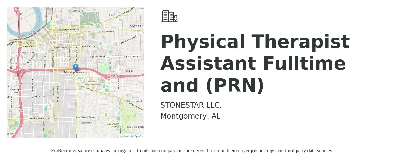 STONESTAR LLC. job posting for a Physical Therapist Assistant Fulltime and (PRN) in Montgomery, AL with a salary of $24 to $31 Hourly with a map of Montgomery location.