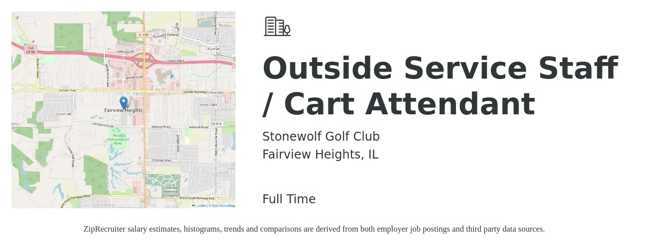 Stonewolf Golf Club job posting for a Outside Service Staff / Cart Attendant in Fairview Heights, IL with a salary of $16 to $18 Hourly with a map of Fairview Heights location.