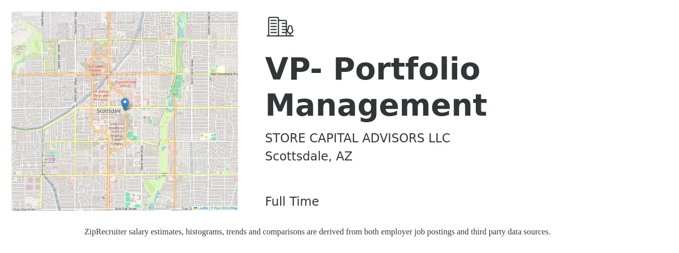 STORE CAPITAL ADVISORS LLC job posting for a VP- Portfolio Management in Scottsdale, AZ with a salary of $66,800 to $132,700 Yearly with a map of Scottsdale location.