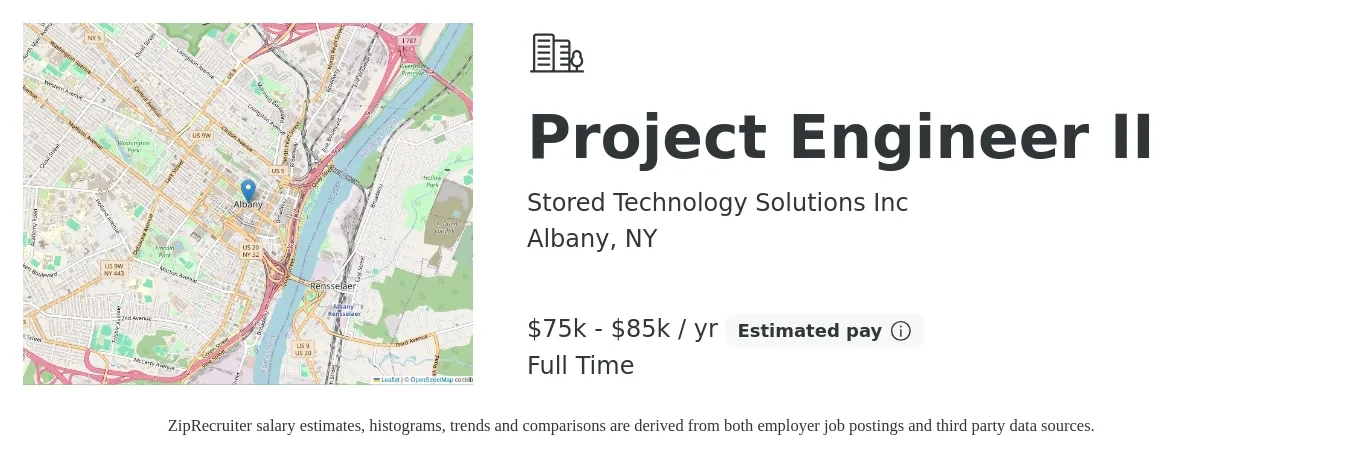 Stored Technology Solutions Inc job posting for a Project Engineer II in Albany, NY with a salary of $75,000 to $85,000 Yearly with a map of Albany location.