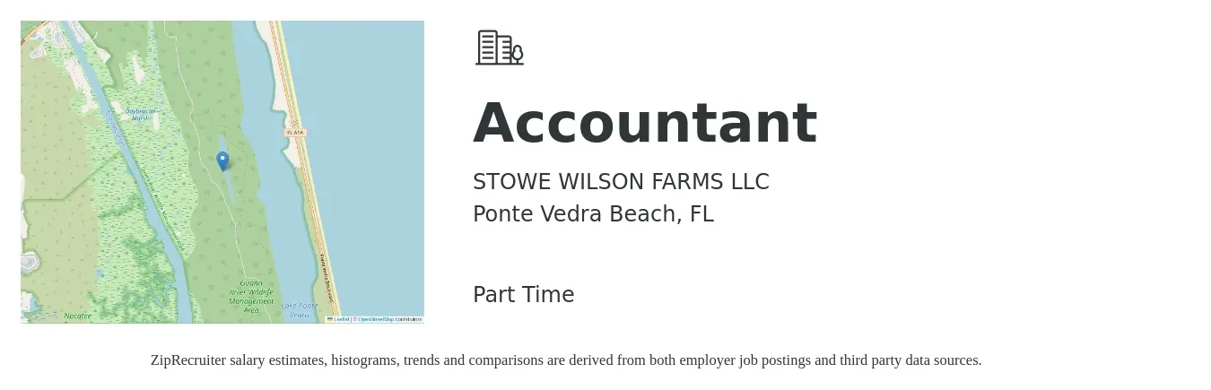 STOWE WILSON FARMS LLC job posting for a Accountant in Ponte Vedra Beach, FL with a salary of $50,900 to $74,700 Yearly with a map of Ponte Vedra Beach location.