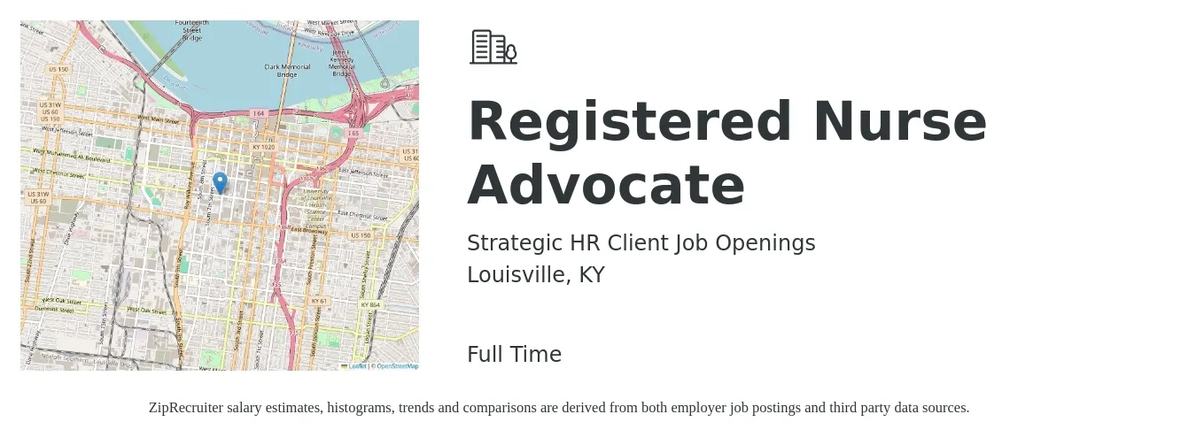 Strategic HR Client Job Openings job posting for a Registered Nurse Advocate in Louisville, KY with a map of Louisville location.