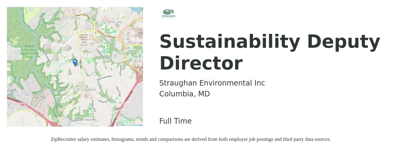 Straughan Environmental Inc job posting for a Sustainability Deputy Director in Columbia, MD with a salary of $103,800 to $150,600 Yearly with a map of Columbia location.
