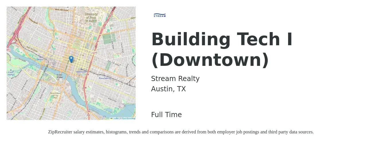 Stream Realty job posting for a Building Tech I (Downtown) in Austin, TX with a salary of $19 to $26 Hourly with a map of Austin location.