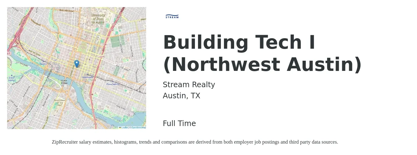 Stream Realty job posting for a Building Tech I (Northwest Austin) in Austin, TX with a salary of $19 to $26 Hourly with a map of Austin location.