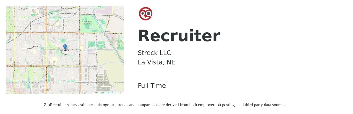 Streck LLC job posting for a Recruiter in La Vista, NE with a salary of $20 to $31 Hourly with a map of La Vista location.