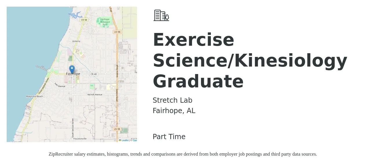 Stretch Lab job posting for a Exercise Science/Kinesiology Graduate in Fairhope, AL with a salary of $20 to $33 Hourly with a map of Fairhope location.