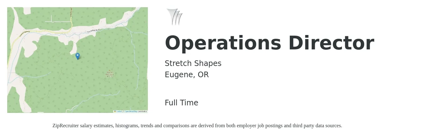 Stretch Shapes job posting for a Operations Director in Eugene, OR with a salary of $90 Hourly with a map of Eugene location.