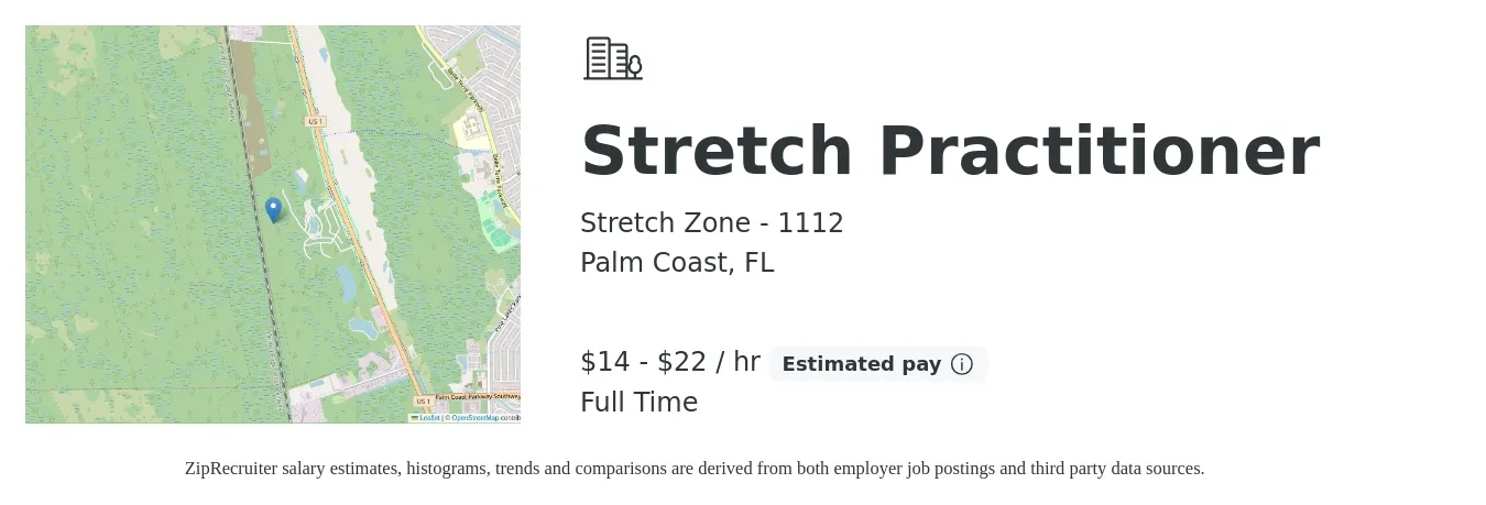 Stretch Zone - 1112 job posting for a Stretch Practitioner in Palm Coast, FL with a salary of $15 to $23 Hourly with a map of Palm Coast location.